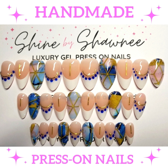 Handmade Luxury Press-On Nails | Sturdy & Reusable | TRUE BLUE - Picture 1 of 8